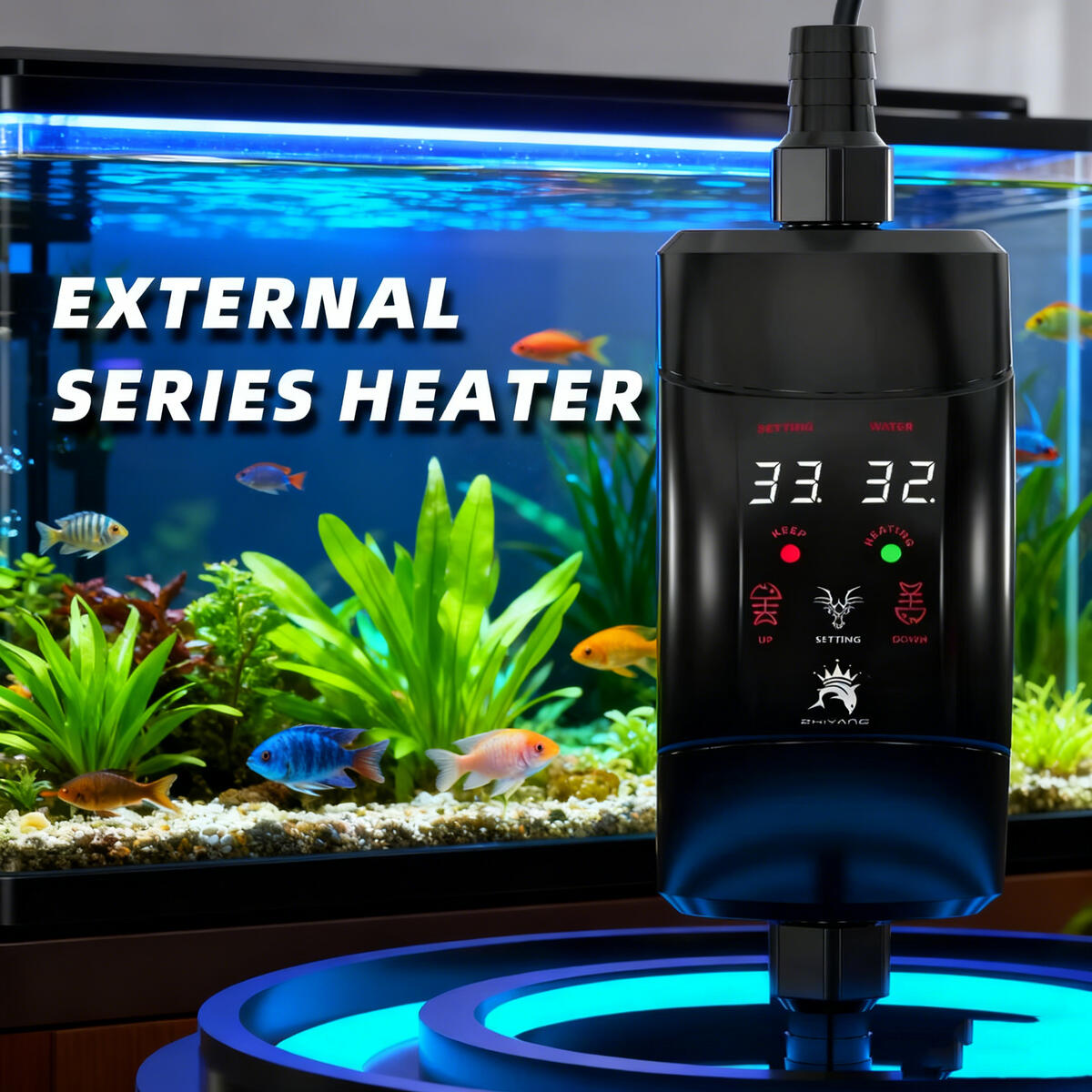 Fish Tank Heater - External Aquarium Heating Rod 300W-1200W Adjustable
